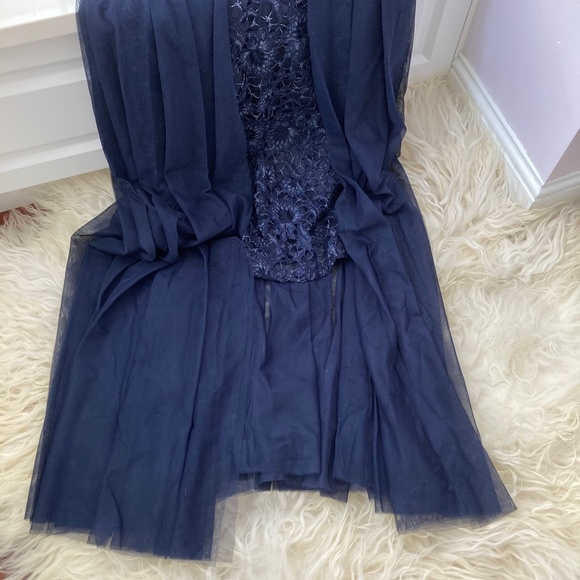 AIDAN MATTOX Womens Navy Sleeveless Below The Knee A-Line Evening Dress - Picture 5 of 14